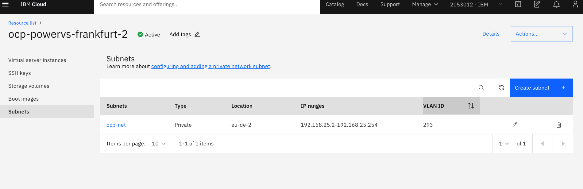 Create subnet